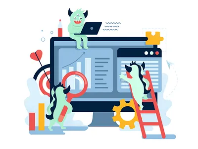 IT monsters 2d adobe illustrator computer designer flat flat style illustartion illustration monitor monster programmer screen seo vector