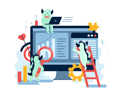 IT monsters 2d adobe illustrator computer designer flat flat style illustartion illustration monitor monster programmer screen seo vector