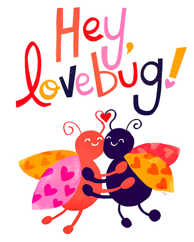 Love Bug Valentine's Day Art childrens illustration cute cute art digital art digital illustration gift greeting card art greeting cards heart holiday holiday card holiday design illustration illustrator retro surface design valentines day card vintage