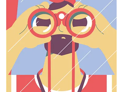 Lifeguard beach binocular character flat hands illustration lifeguard man vector