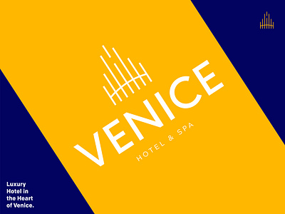 Venice Hotel Exploration Presentation app blue blue and white branding design flat hotel branding icon illustrator italy logo minimal royal typography vector venice yellow yellow logo