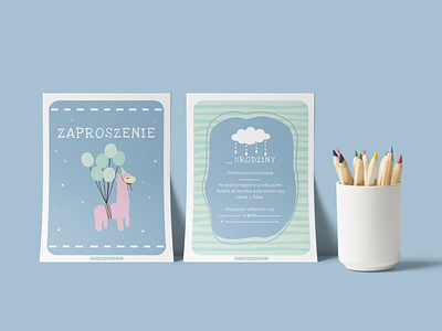 Invitation to children's birthday party baby balloons birthday birthday invitation birthday party blue cloud cute flat flat design graphic design illustration invitation lama vector illustration