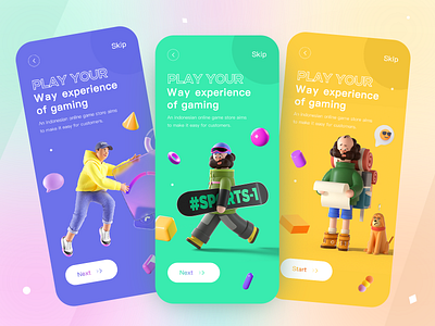 Game Store Onboarding UI Design 3d animation app app store branding design gaming app minimal ocean onboarding onboarding screen outline ui ux visit