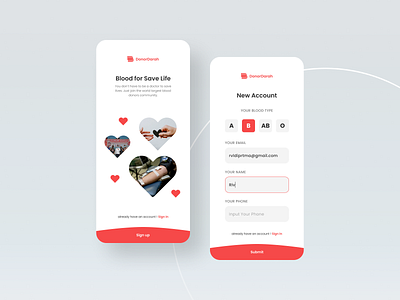 Splash Screen & Sign Up - Donor Darah concept donors freelance ui uidesign uiux