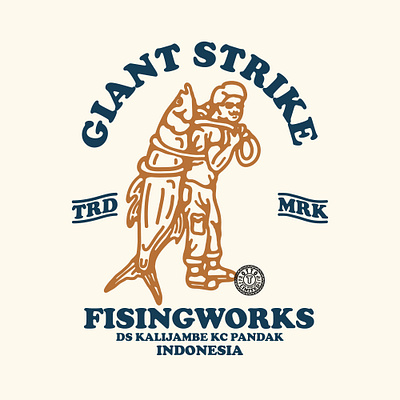 Giant Strike availabledesign badgedesign designforsale fishing fishing logo fishing t shirt design illustration logoforsale tshirtdesign vintage badge vintage design vintage logo