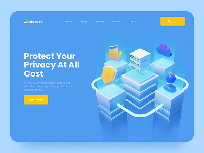 DataLock - 3D illustration - Landing Page Exploration 3d 3d artist 3d illustration 3d isometric blender c4d cinema4d cycles data server database eevee exploration illustration isometric landing page lock privacy protect protection web design