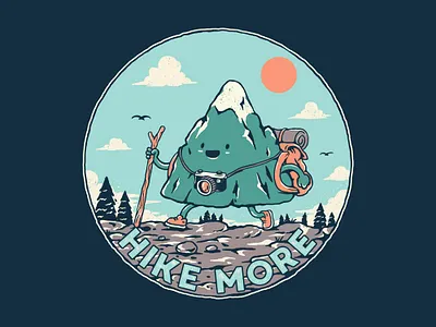 Hike More adventure artwork badge design camera cartoon clothing cute drawing funny hike hiking illustration mountain mountains nature outdoor t shirt t shirt design vintage wanderlust