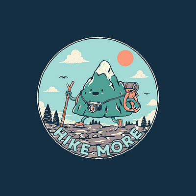 Hike More adventure artwork badge design camera cartoon clothing cute drawing funny hike hiking illustration mountain mountains nature outdoor t shirt t shirt design vintage wanderlust