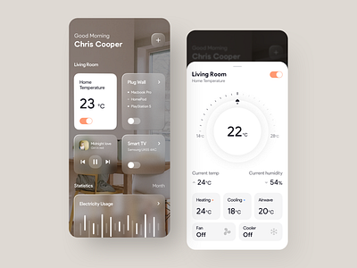 Smart Home Manager App application design clean ui consumption design devices glassmorphism home home automation mobile app mvp ronas it smart smart home smart home app smartapp smarthome switch thermostat ui ux