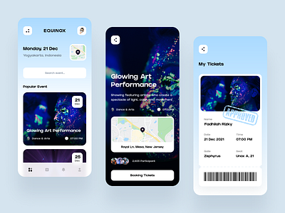 Equinox - Event App 🎟️ app art booking clean conference design entertainment event event app festival minimalist mobile movie music performance schedule simple ticket ui ux