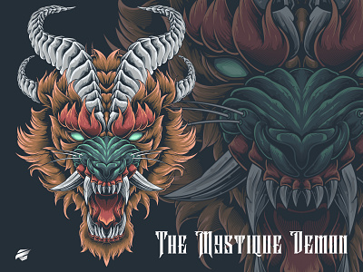 The Mystique Demon animal apparel branding clothing demon design graphic design illustration label lion logo mask merchandise oni tiger vector wild