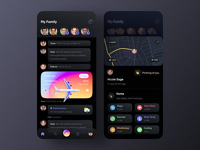 Social media | Familyshare app concept app design chat colorful colorful design communication flight location app map message messenger app minimal app mobile app product track uidesign user experience userinterface uxdesign weather