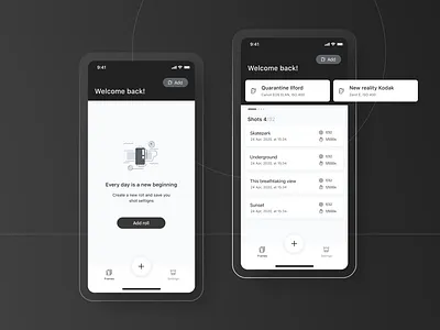 Afilmapp - Homescreen camera empty state film photography home screen list view mobile app mobile design mobile ui photo uxui