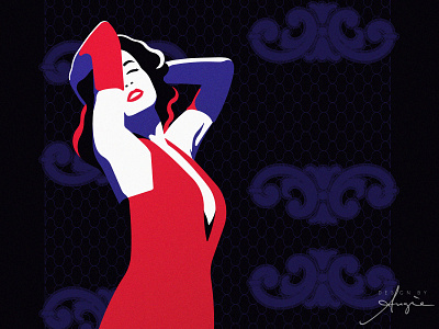 Dita Von Teese - Part II - Daily doodle black blue burlesque contrast daily art daily doodle digital art dita dita von teese flat design illustration lace minimalism pin up portrait red vector art vector illustration von teese white