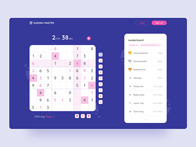 Sudoku Game Leaderboard - Web Design clean design figma flat game game design illustration leaderboard minimal minimalist sudoku ui ui design ux ux design web web design website