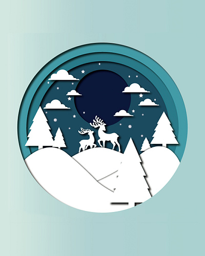 REINDEER in CHRISTMAS night . adobe adobe illustrator christmas design illustration papercut papercuteffect reindeer