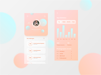 Glassmorphism photography account app lessons UI design flat glassmorphism logo minimal ui ux vector