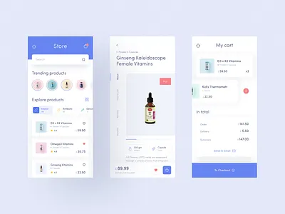 Medicine store cart clean design grid interface ios app list medicine mobile app photo product card shop store swipe typography