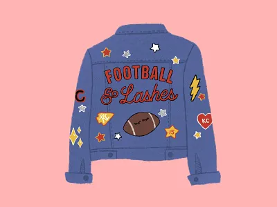Football & Lashes chiefs color color palette denim denim jacket design eyelashes football illustration instagram jacket jean jacket kansas city kc lash lashes patches post social media texture