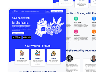 F K Landing page design fintech illustration landing page design landingpage logo ui ux website design