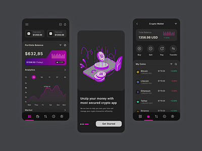 Cryptocurrency Mobile App Design analytics crypto crypto investment crypto mobile app ui ux crypto swap crypto trading crypto transaction cryptocurrency app dark ui dezzlab minimla mobile mobile uiux product design statistics trading application