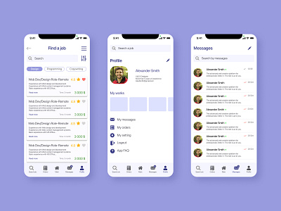 labor exchange app app design design job message mobile profile search ui ux vacancy web