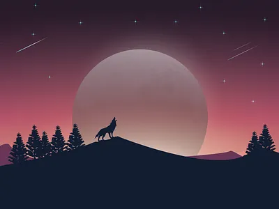 Wolf Howling in the Moonlight illustration