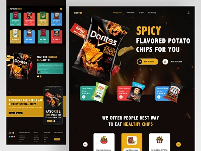 Doritos Chips Landing Page chips landing page cpdesign crackers creativepeoples crisp doritos chips french fries kids food landing page lays poker potato potato chips potatoes pringles snacks spicy trending web web design