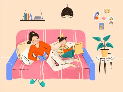 Sweet home art characterdesign digitalart drawing flatillustration illustration read sketch stayhome