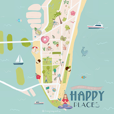 Happy Places on Miami Beach Map art artwork design florida illustration illustration art ipad pro map maps miami procreate