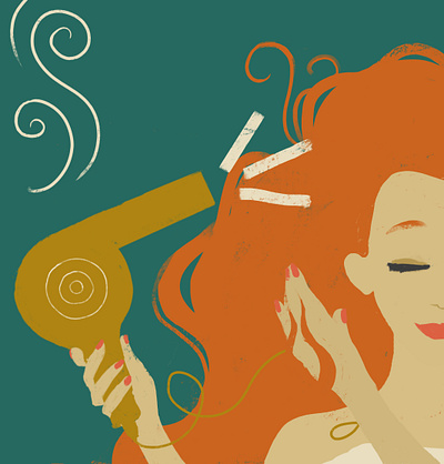 Hairdryer Girl Art art bold color colorful design digital art digital drawing drawing girl girl illustration graphic design green illustration illustration art illustrator orange self care texture