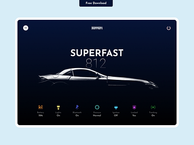 Ferrari Superfast 813 | Freebie car dashboard car manager car remote car ui dark app dark dashboard dark mode dark theme dark ui dark website dashboard ui ferrari freebie ipad app ipad ui modernism remote control app superfast