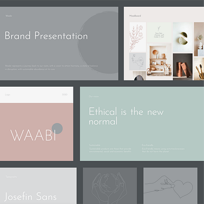 WAABI - A simple, rustic yet tasteful lifestyle brand identity brand design brand identity design earth tone ecological ethical graphic design green branding line art logo design pastel presentation layout sustainable development