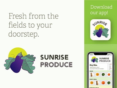 SUNRISE PRODUCE UI and Advertisement Concept advertisement design advertising design app application brand branding branding concept concept design graphic design ios app ios app design mobile mockup phone mockup product design ui uiux uiuxdesign ux