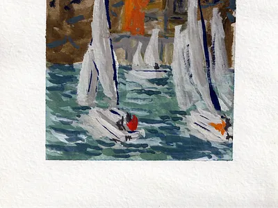 Sailing art blue boat gouache paint painting sail sailing water watercolor waves