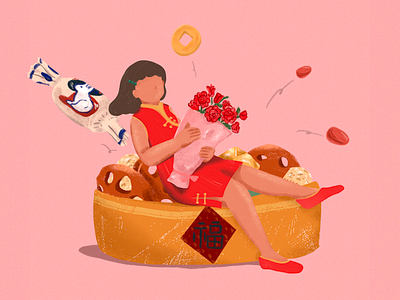 Lunar New Year & V-day💖 asian american asian games asian illustrator celebration chinese new year illustration lunar new year valentines day