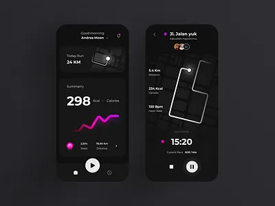 Running app - Dark mode android android app app application design design app iphone app mobile ui ux