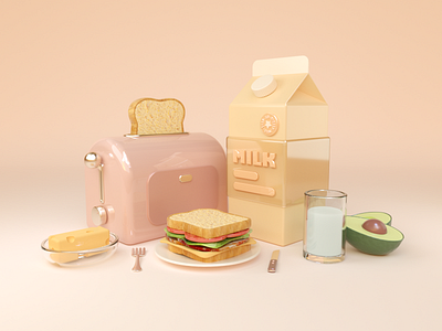 breakfast 3d art design illustration