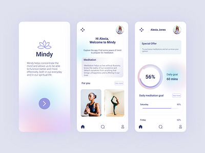 Mindy Meditation App! app figma meditation meditationapp meditatiton app mobile app modern meditation app ui ui design ux