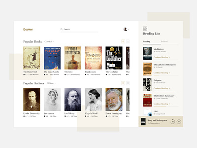 Booker Website audiobooks books brown clean listen modern reading ui ui design uidesign uiux ux web webdesign