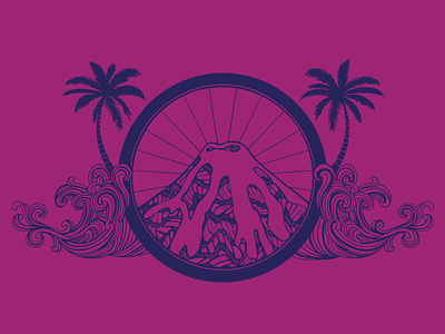 Big Island Bike Shop Shirt Design bicycle bike wheel hawaii lava ocean palm tree texture tropical volcano waves