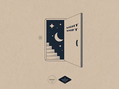 Night Shift 2d curious design door graphic graphic design illustration illustrator moons mysterious retro texture vector