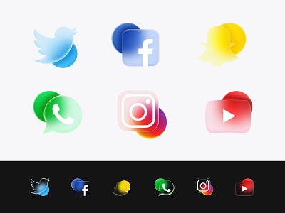 Glass Effect Icons design fb illustration instagram snapchat social twitter whatsapp youtube