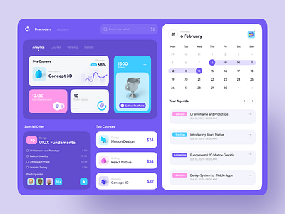 Dashboard Courses Activity Exploration account activity agenda analytics chart clean dashboard design dashboard ui dekstop design offer planning points ui ux vektora website