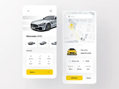 Car Rental App | Part 2 bmw book booking car app car rental cards choose car concept gradient graphic green ios lamborghini map mercedes rent rent a car search speed ui ux