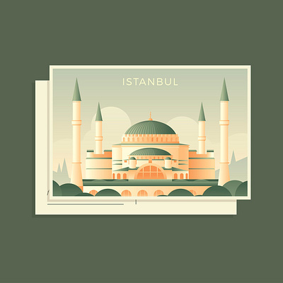 Hagia sophia city design europe hagia sophia illustration istanbul landmark postcard turkey vector