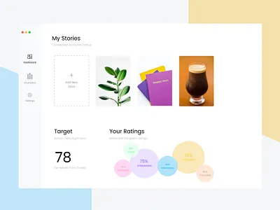 My Stories Dashboard account app clean daily ui dashboard desktop dribbblers interface minimal ratings service stats stories ui ux uiux user web webapp webdesign white