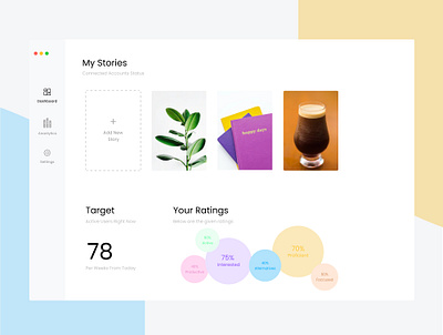 My Stories Dashboard account app clean daily ui dashboard desktop dribbblers interface minimal ratings service stats stories ui ux uiux user web webapp webdesign white