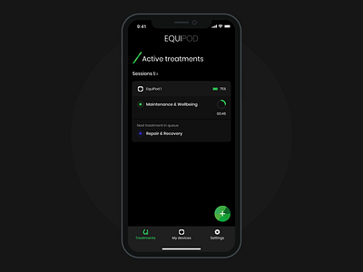 EquiPod - Flow Animation animation app dark darkmode darktheme design equine flat horse interaction ios ios app ios app design microcurrent minimal ui ux