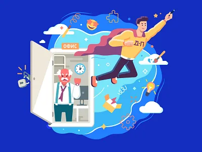 Goodbye office! character designer fun illustration levelup office superman thoughtform traning